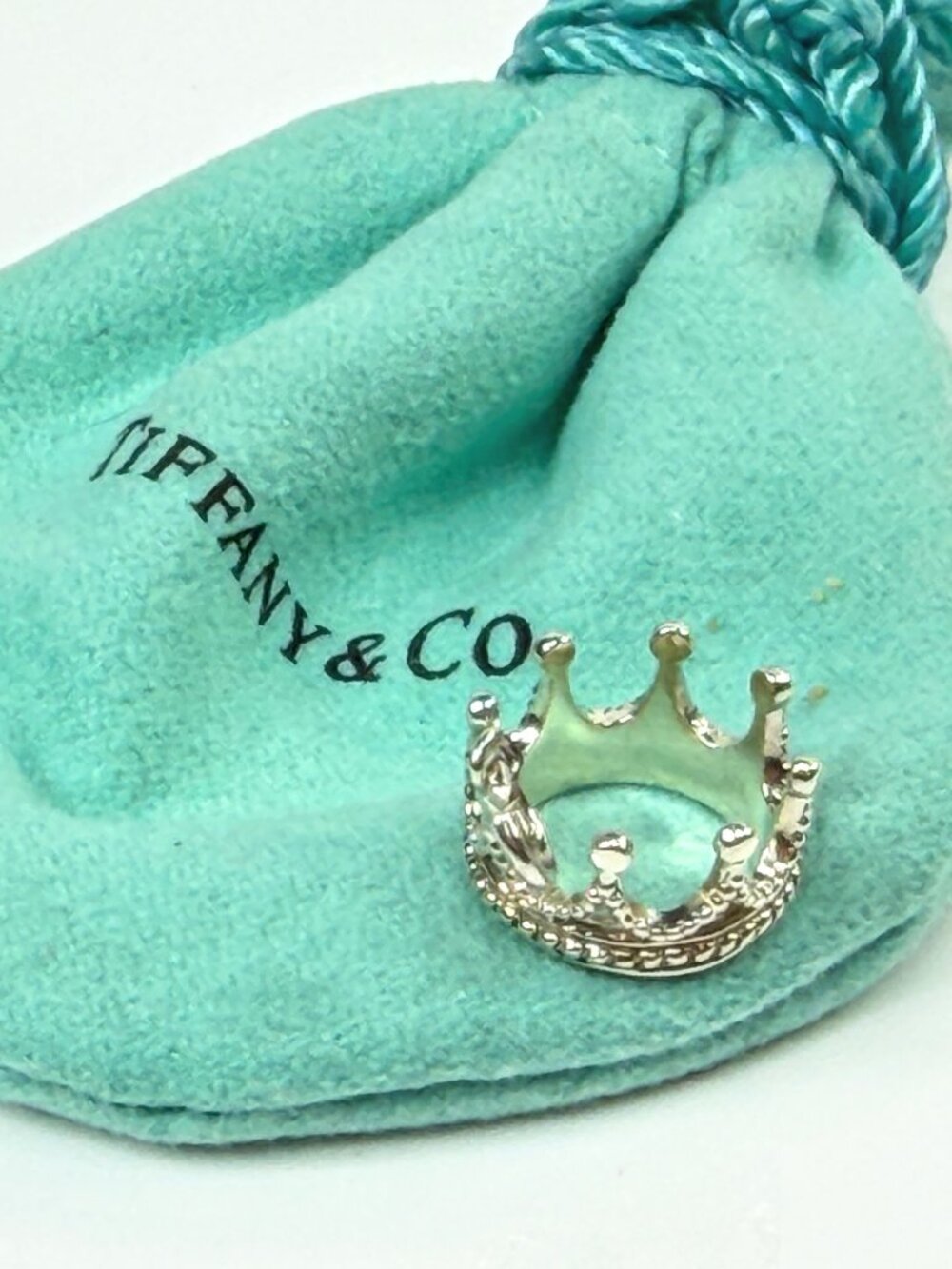 Tiffany & Co. Sterling Silver 3D Princess Crown Charm Pendant AG925 Pouch JR2116
